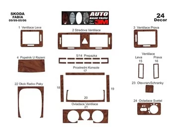 Skoda Fabia 6Y 09.99-05.06 3D Interior Dashboard Trim Kit Dash Trim Dekor 24-Parts