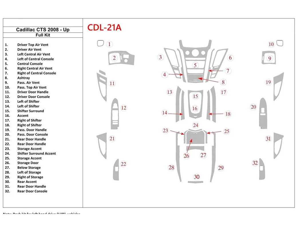 Cadillac CTS 2008-UP Full Set Interior BD Dash Trim Kit - 1 - Interior Dash Trim Kit