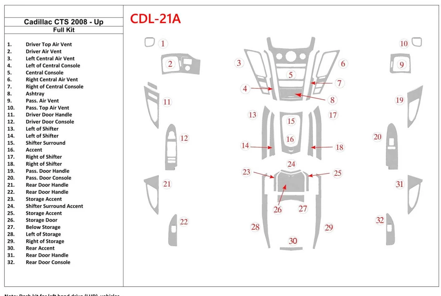 Cadillac CTS 2008-UP Full Set Interior BD Dash Trim Kit - 1 - Interior Dash Trim Kit