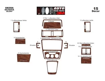 Skoda Octavia A5 1Z 05.04-08.09 3D Interior Dashboard Trim Kit Dash Trim Dekor 15-Parts