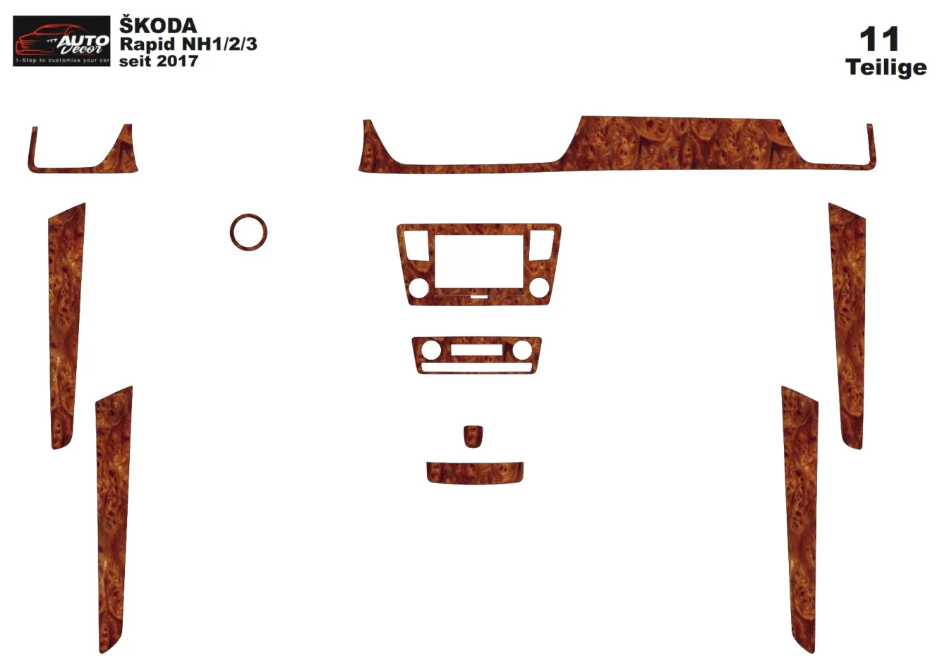 Skoda Rapid 2018 3D Interior Dashboard Trim Kit Dash Trim Dekor 11-Parts - 1 - Interior Dash Trim Kit