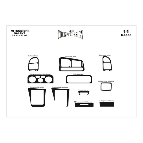 Mitsubishi Galant VII 03.93-12.96 3D Interior Dashboard Trim Kit Dash Trim Dekor 11-Parts