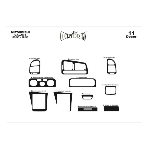 Mitsubishi Galant VII 03.93-12.96 3D Interior Dashboard Trim Kit Dash Trim Dekor 11-Parts