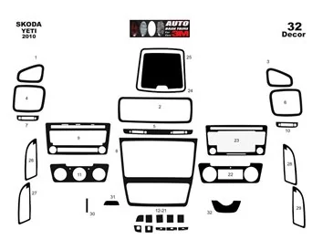 Skoda Yeti 01.2010 3D Interior Dashboard Trim Kit Dash Trim Dekor 36-Parts - 1 - Interior Dash Trim Kit