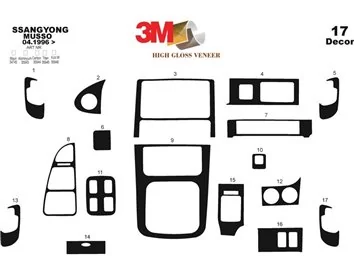 Ssangyong Musso 04.96-12.99 3D Interior Dashboard Trim Kit Dash Trim Dekor 17-Parts