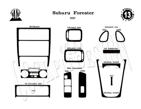 Subaru Forester 09.97-12.07 3D Interior Dashboard Trim Kit Dash Trim Dekor 13-Parts