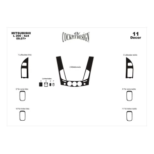 Mitsubishi L 200 4x4 08.2007 3D Interior Dashboard Trim Kit Dash Trim Dekor 11-Parts 2