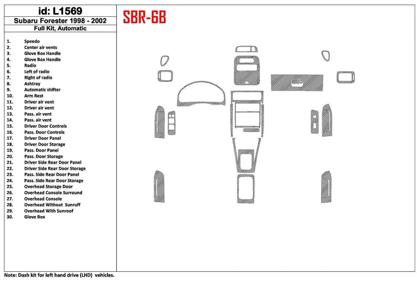 Subaru Forester 1998-2002 Automatic Gearbox, Full Set, 30 Parts set Interior BD Dash Trim Kit - 1 - Interior Dash Trim Kit