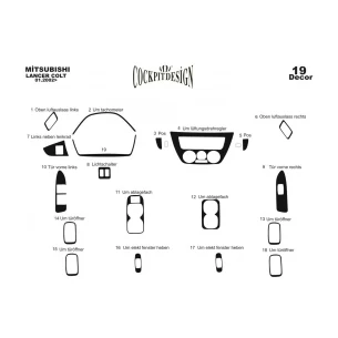 Mitsubishi Lancer 06.02-12.09 3D Interior Dashboard Trim Kit Dash Trim Dekor 19-Parts
