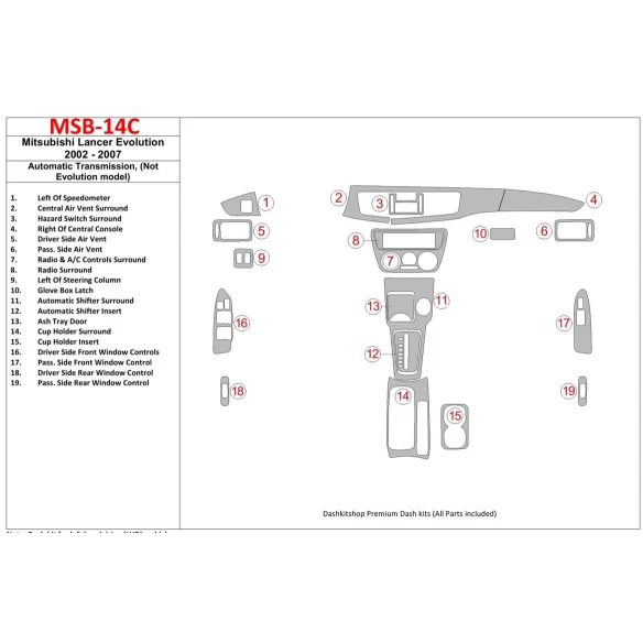 Mitsubishi Lancer 2002-2007 Automatic Gear, (?? EVOLUTION model) Interior BD Dash Trim Kit