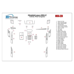 Mitsubishi Lancer 2008-UP Full Set, With NAVI Interior BD Dash Trim Kit
