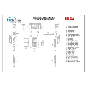 Mitsubishi Lancer 2008-UP Full Set, Without NAVI Interior BD Dash Trim Kit