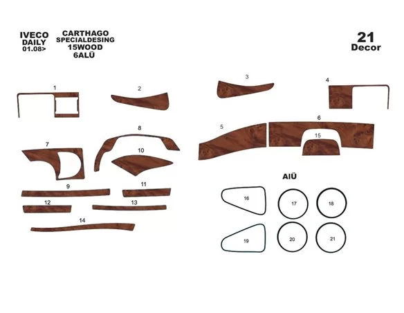 CARTHAGO Iveco Motorhome 01.2007 3D Interior Dashboard Trim Kit Dash Trim Dekor 21-Parts - 1 - Interior Dash Trim Kit