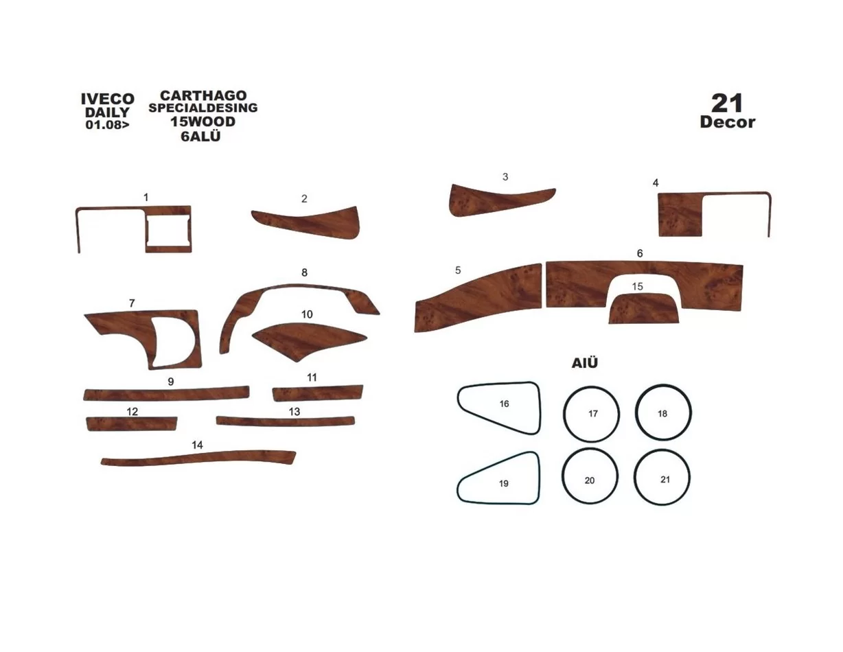 CARTHAGO Iveco Motorhome 01.2007 3D Interior Dashboard Trim Kit Dash Trim Dekor 21-Parts - 1 - Interior Dash Trim Kit