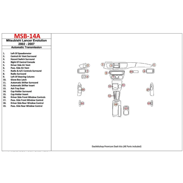 Mitsubishi Lancer Evolution 2002-2007 Automatic Gear Interior BD Dash Trim Kit