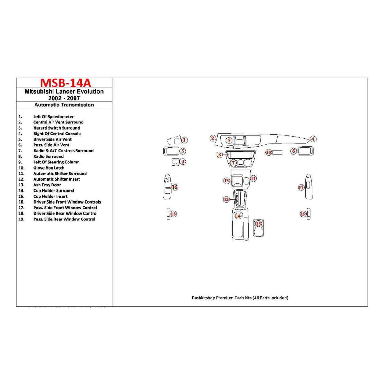 Mitsubishi Lancer Evolution 2002-2007 Automatic Gear Interior BD Dash Trim Kit