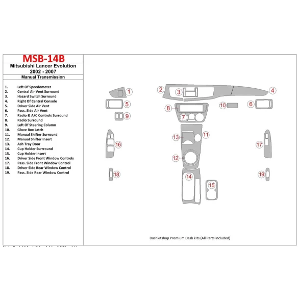 Mitsubishi Lancer Evolution 2002-2007 Manual Gear Box Interior BD Dash Trim Kit