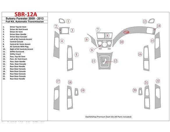 Subaru Forester 2009-UP Full Set, Automatic Gear Interior BD Dash Trim Kit - 1 - Interior Dash Trim Kit