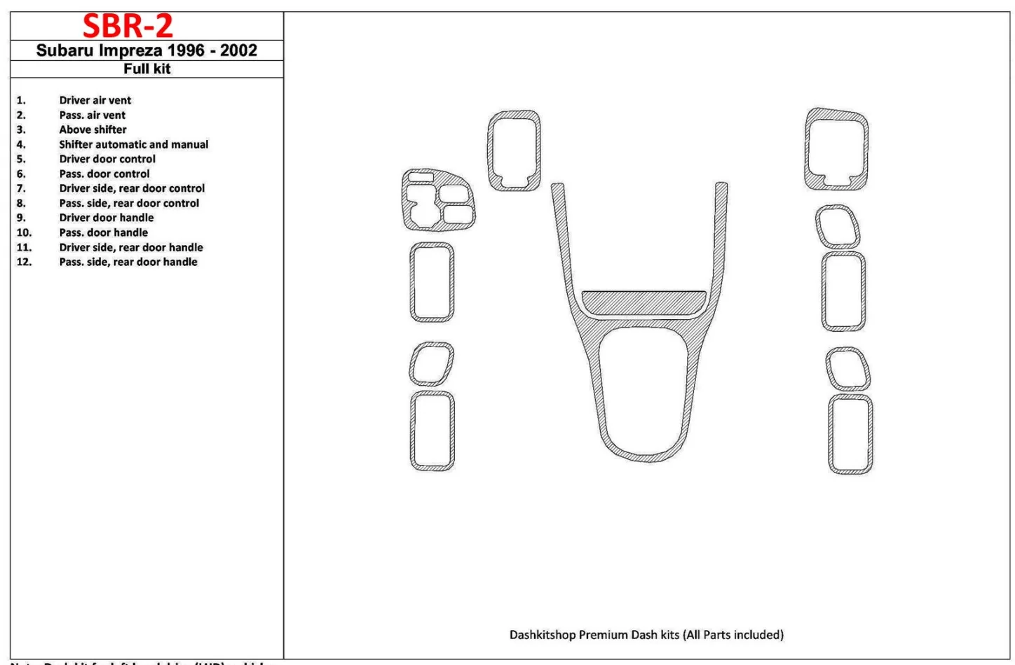 Subaru Impreza 1996-2001 Full Set Interior BD Dash Trim Kit - 1 - Interior Dash Trim Kit