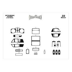 Mitsubishi Pajero 01.01-05.04 3D Interior Dashboard Trim Kit Dash Trim Dekor 22-Parts 2