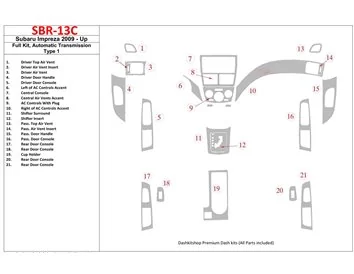 Subaru Impreza 2009-UP Full Set, Automatic Gear Type 1 Interior BD Dash Trim Kit - 1 - Interior Dash Trim Kit