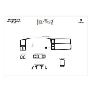 Mitsubishi Pajero Sport 05.2002 3D Interior Dashboard Trim Kit Dash Trim Dekor 9-Parts 2