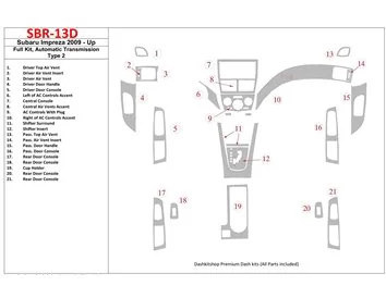 Subaru Impreza 2009-UP Full Set, Automatic Gear Type 2 Interior BD Dash Trim Kit - 1 - Interior Dash Trim Kit