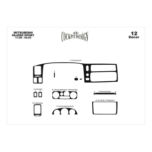 Mitsubishi Pajero Sport 11.98-04.02 3D Interior Dashboard Trim Kit Dash Trim Dekor 12-Parts 2