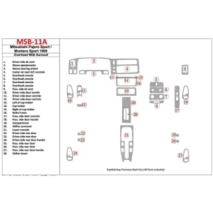 Mitsubishi Pajero Sport/Montero Sport 1998-2008 Overhead With Sunroof, 28 Parts set Interior BD Dash Trim Kit 2
