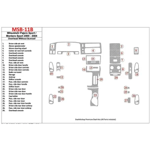 Mitsubishi Pajero Sport/Montero Sport 1998-2008 Overhead Without Sunroof, 29 Parts set Interior BD Dash Trim Kit 2