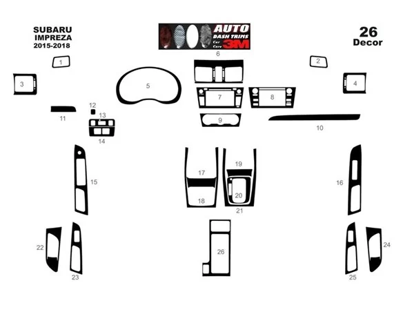 Subaru Impreza G5 2015-2018 3D Interior Dashboard Trim Kit Dash Trim Dekor 26-Parts