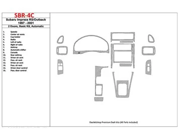 Subaru Impreza RS 1997-UP 2 Doors, Automatic Gearbox, Basic Set, 16 Parts set Interior BD Dash Trim Kit - 1 - Interior Dash Trim