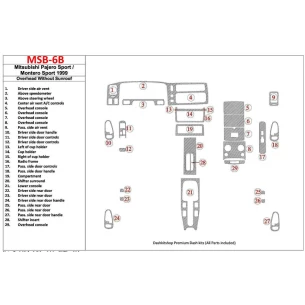Mitsubishi Pajero Sport/Montero Sport 1998-2008 With Overhead, Without Sunroof, 29 Parts set Interior BD Dash Trim Kit 2