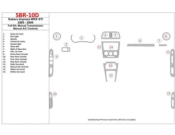 Subaru Impreza WRX 2005-2008 Full Set, Manual Gear Box, Manual Gearbox AC Control Interior BD Dash Trim Kit - 1 - Interior Dash 