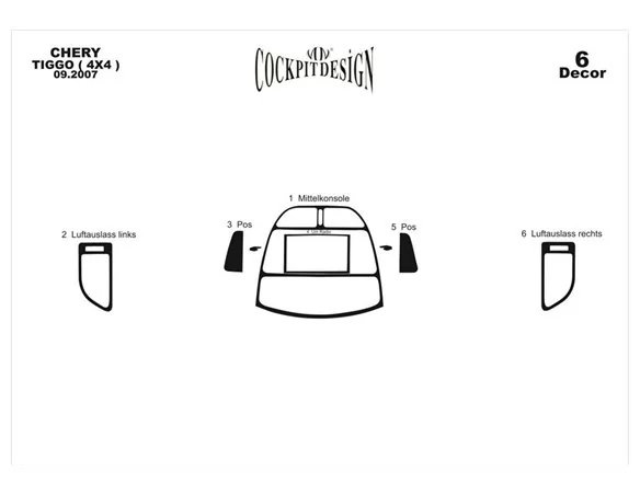 Chery Tiggo 4x4 09.2007 3D Interior Dashboard Trim Kit Dash Trim Dekor 6-Parts - 1 - Interior Dash Trim Kit