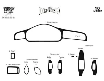 Subaru Legacy 04.99-12.04 3D Interior Dashboard Trim Kit Dash Trim Dekor 10-Parts