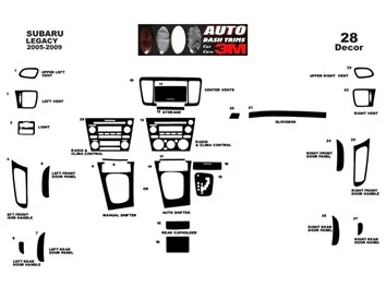 Subaru Legacy 2005-2009 3D Interior Dashboard Trim Kit Dash Trim Dekor 28-Parts