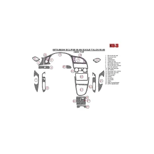 Mitsubishi Spyder 1995-1999 Soft roof-Coupe, 21 Parts set Interior BD Dash Trim Kit