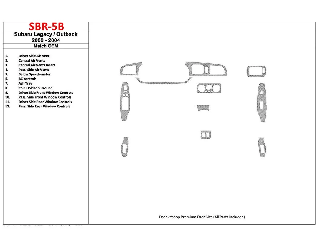 Subaru Legacy Outback 2000-2004 With OEM Wood Kit Interior BD Dash Trim Kit - 1 - Interior Dash Trim Kit