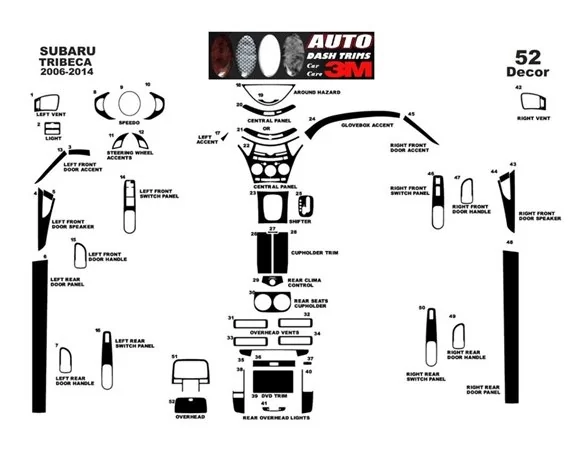 Subaru Tribeca 2006-2014 3D Interior Dashboard Trim Kit Dash Trim Dekor 52-Parts
