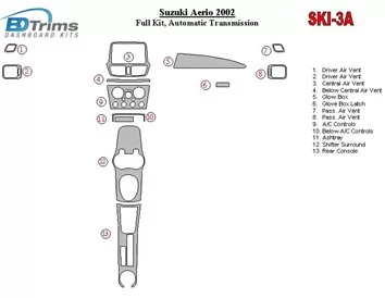 Suzuki Aerio 2002-2002 Full Set, Automatic Gear Interior BD Dash Trim Kit - 1 - Interior Dash Trim Kit