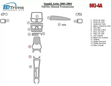 Suzuki Aerio 2003-2004 Full Set, Manual Gear Box Interior BD Dash Trim Kit - 1 - Interior Dash Trim Kit