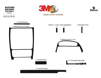 Suzuki Baleno 09.97-06.06 3D Interior Dashboard Trim Kit Dash Trim Dekor 9-Parts