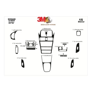 Nissan Almera 03.03-12.08 3D Interior Dashboard Trim Kit Dash Trim Dekor 15-Parts 2