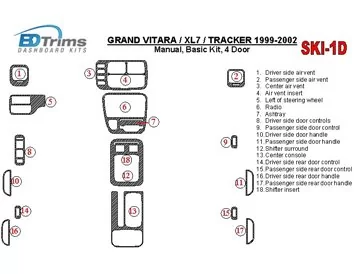 Suzuki Grand Vitara 1999-2002 Suzuki Gr? Vitara/XL7,1999-UP, Manual Gearbox, Basic Set, 4 Doors Interior BD Dash Trim Kit - 1 - 
