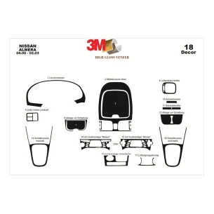 Nissan Almera 04.00-02.03 3D Interior Dashboard Trim Kit Dash Trim Dekor 18-Parts 2