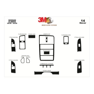 Nissan Almera 09.95-12.99 3D Interior Dashboard Trim Kit Dash Trim Dekor 14-Parts 2