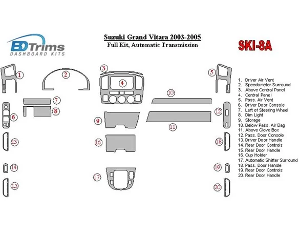 Suzuki Grand Vitara 2003-2005 Full Set, Automatic mission Interior BD Dash Trim Kit - 1 - Interior Dash Trim Kit