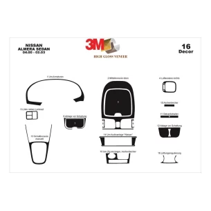 Nissan Almera Sedan 04.00-02.03 3D Interior Dashboard Trim Kit Dash Trim Dekor 16-Parts 2