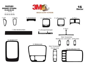 Suzuki Grand vitara 4x4 03.98-08.05 3D Interior Dashboard Trim Kit Dash Trim Dekor 16-Parts
